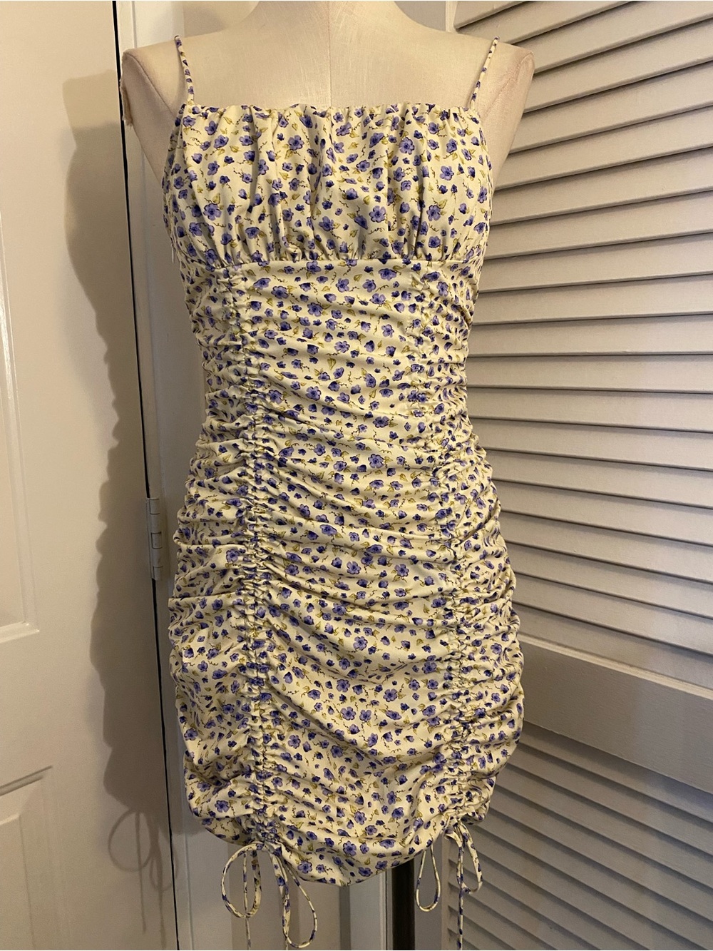 SHEIN Cream and Purple Floral Mini Dress- Size Mediume